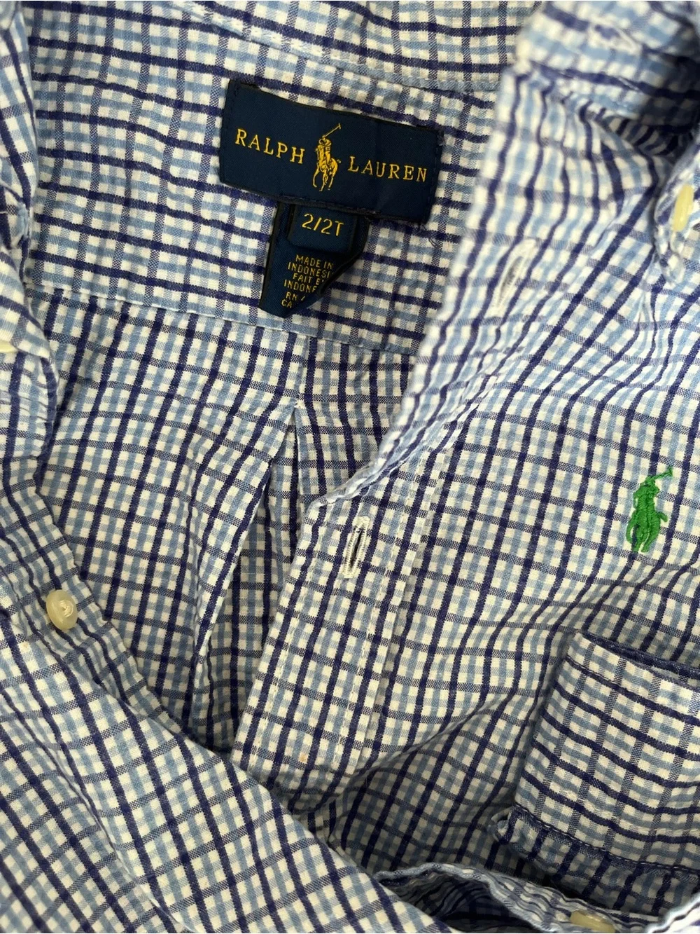 Ralph Lauren Boys' Blue Plaid Button-Down Shirt size 2t